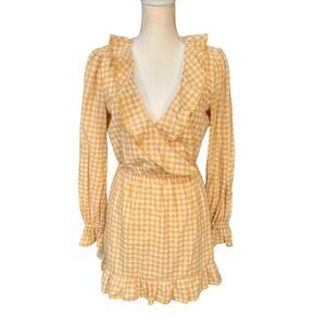 Tularosa Charleston Ruffle Hem Gingham Dress in York Yellow Size Small